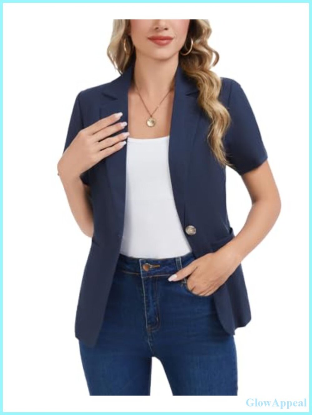 Cotton Linen Blazer Short Sleeve Notch Collar Business Casual